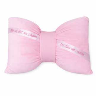 Perna catifea roz pentru botez 60x40cm, cu panglica brodata