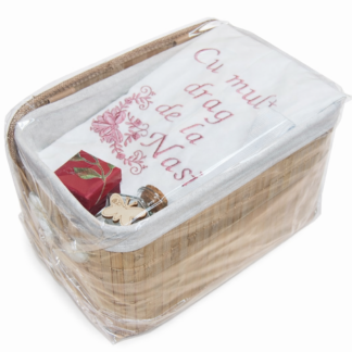 trusou botez in cutie de bambus roz pudra