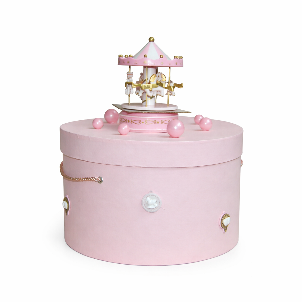 trusou botez+set baita in cutie rotunda roz