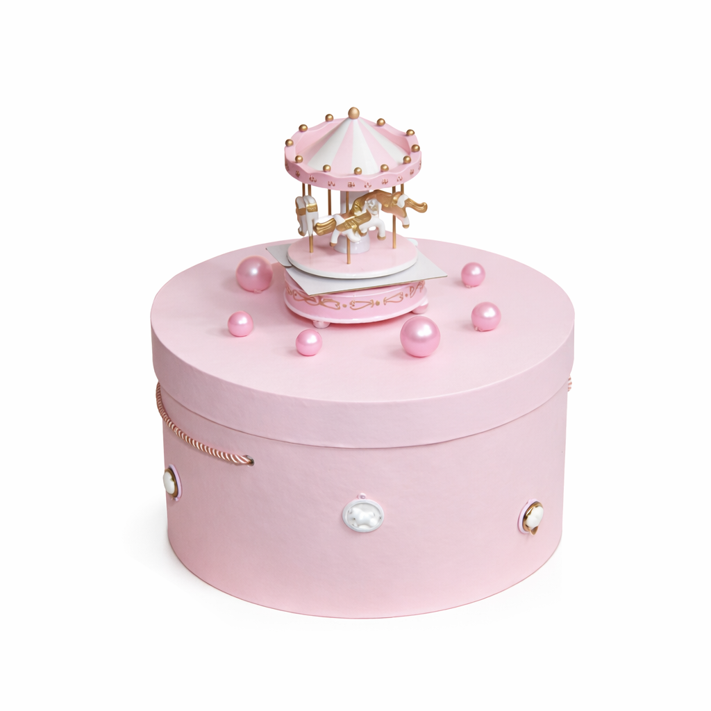 trusou botez+set baita in cutie rotunda roz