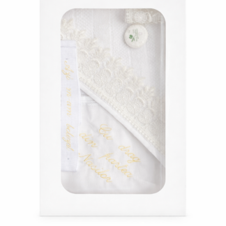 trusou botez cu panza brodata cu mesaj "cu drag din partea nasilor", culoare crem