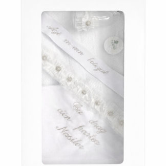 trusou botez cu panza brodata cu mesaj "cu drag din partea nasilor", culoare argintiu