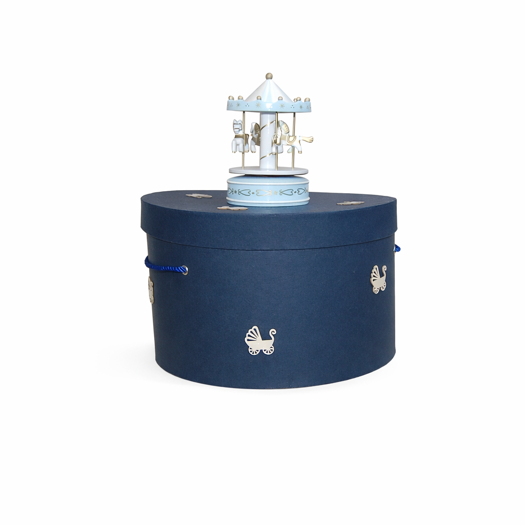 trusou botez+set baita in cutie rotunda bleumarin
