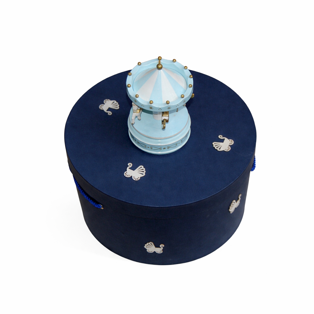 trusou botez+set baita in cutie rotunda bleumarin