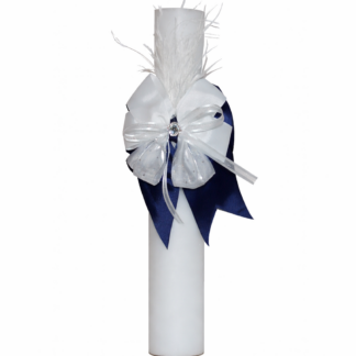 lumanare botez cu fundita alb albastra