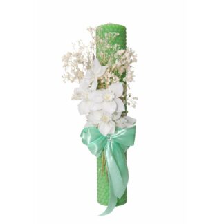 lumanare botez verde ornata cu flori