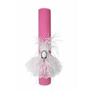 lumanare botez roz ornata cu dantela