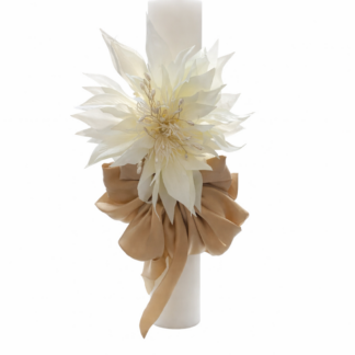 lumanare cu floare si fundita crem