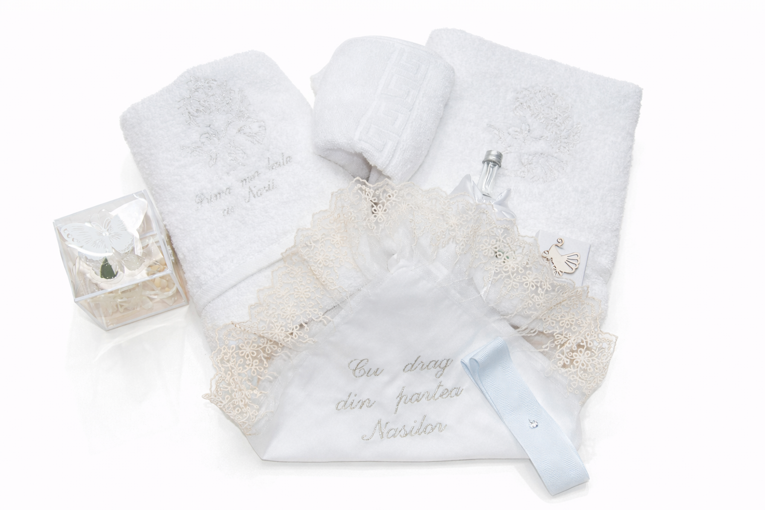 trusou botez+set baita in cutie rotunda argintiu