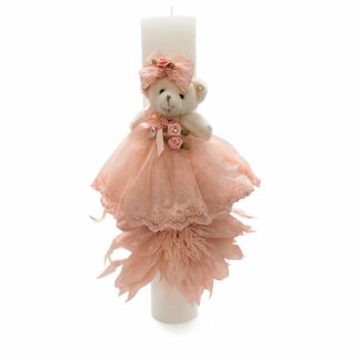 lumanare pentru botez ornata cu ursululet si floare
