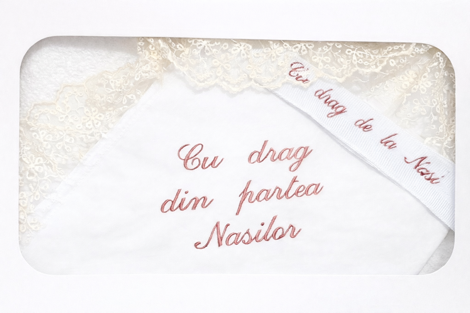 trusou botez cu dantela broderie roz pudra