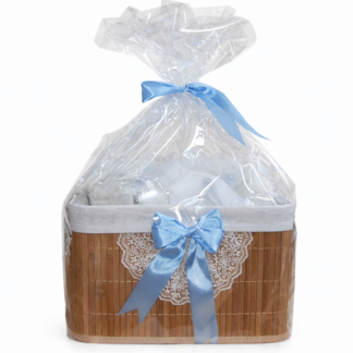 trusou botez+set baita in cutie de bambus bleu