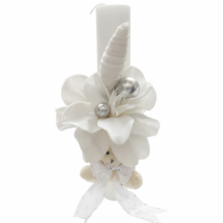 lumanare cu floare de magnolie alba si funda