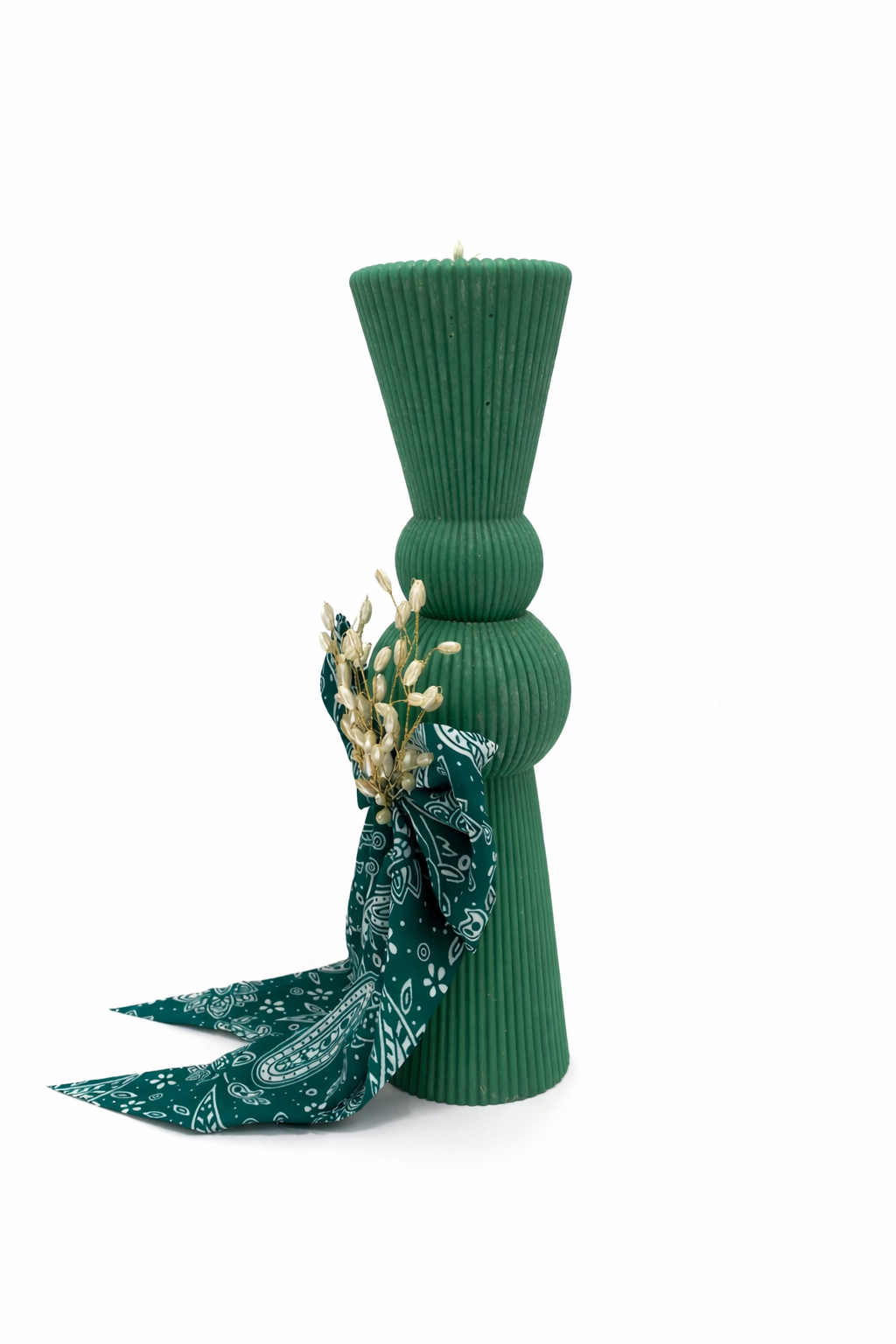 Lumanare clepsidra culoare verde ornata cu funda - imagine 3