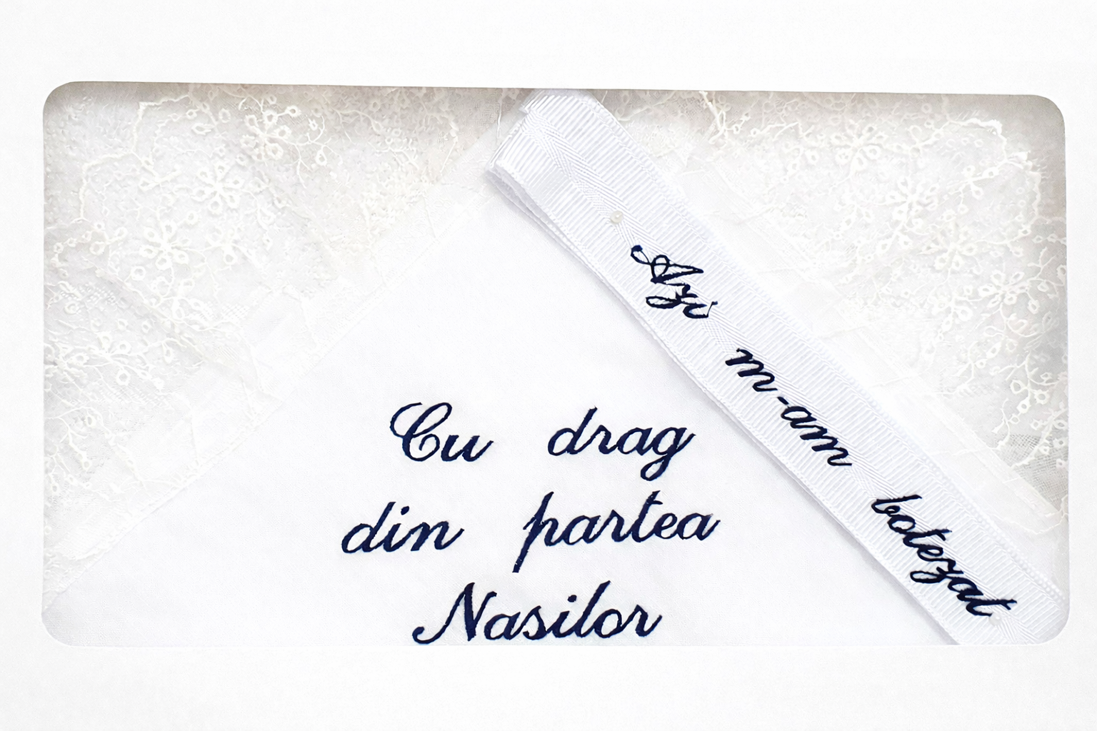 trusou botez cu dantela broderie bleumarin