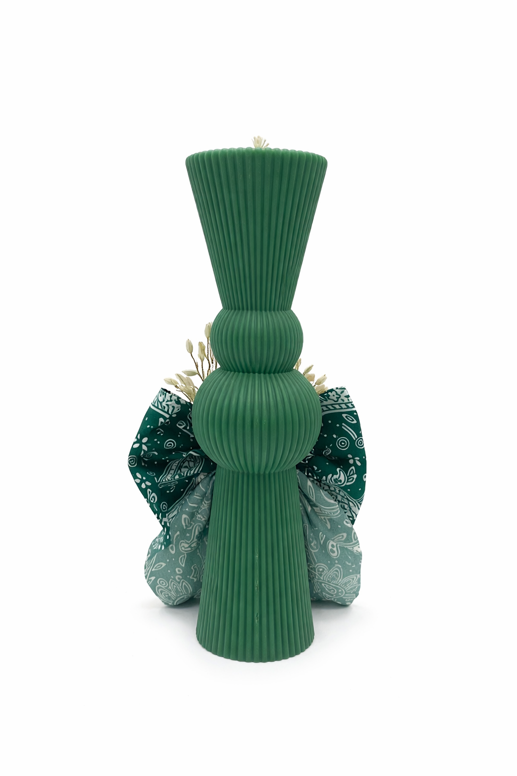 Lumanare clepsidra culoare verde ornata cu funda - imagine 4